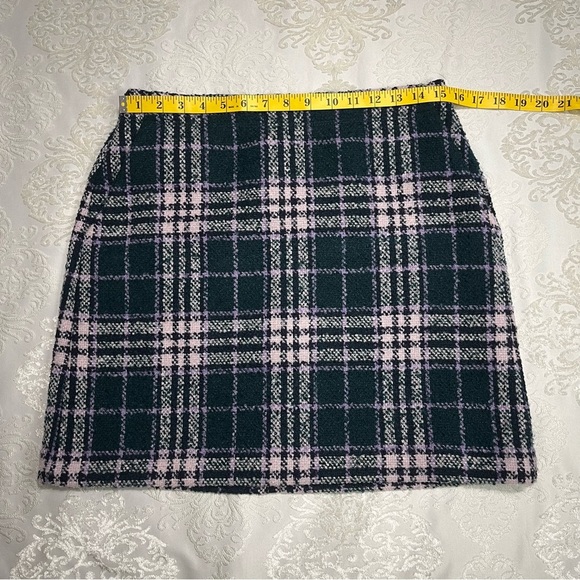 Loft Tweed Plaid 18” Mini Skirt In Emerald Green Lilac & Pink Size 6 - Picture 7 of 7